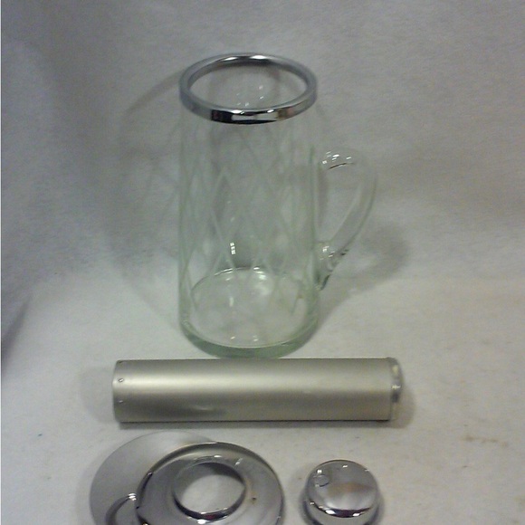 Vintage 40s Era Etched  Blown Thick Glass Water Pitcher Chiller